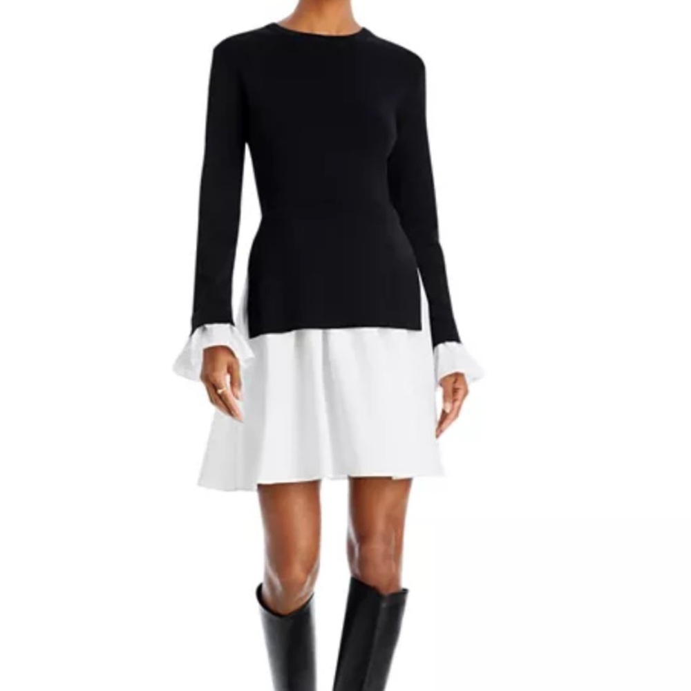NWT•ENGLISH FACTORY Poplin Combo Knit Mini Dress L